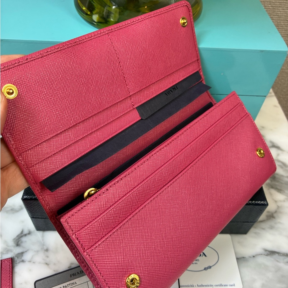 Prada Peonia Pink Saffiano Leather Bow Snap Wallet - NWT Authentic w/ Box - Picture 14 of 15